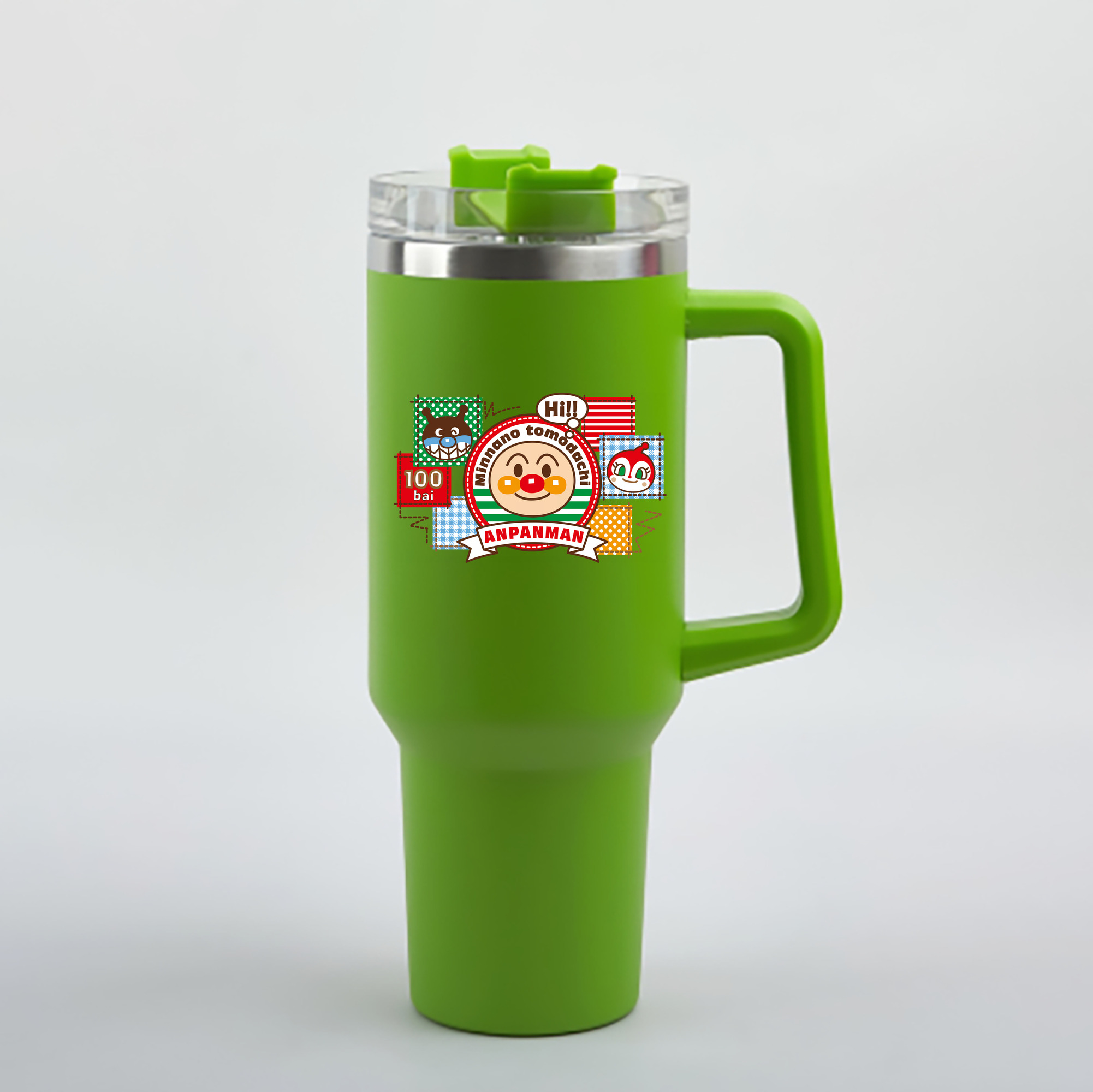（画像用） アンパンマン Anpanman 1200mL車用タンブラー - クリスタルステッカー（プラスチックストロー付き）